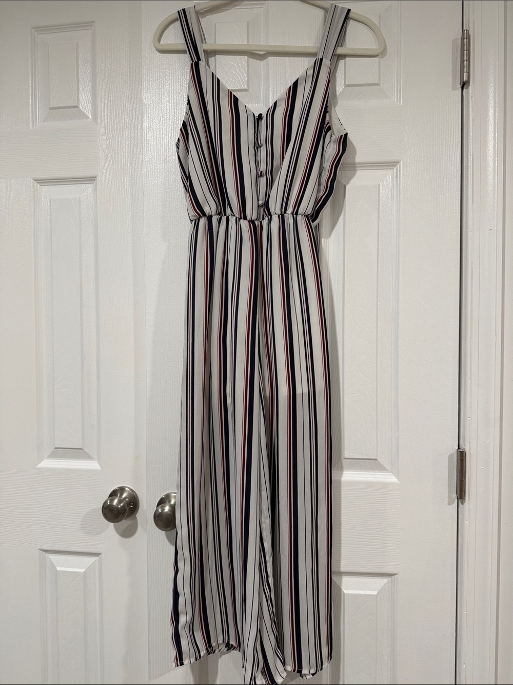 Sienna Sky White Jumpsuit with Navy Blue & Red Stripes